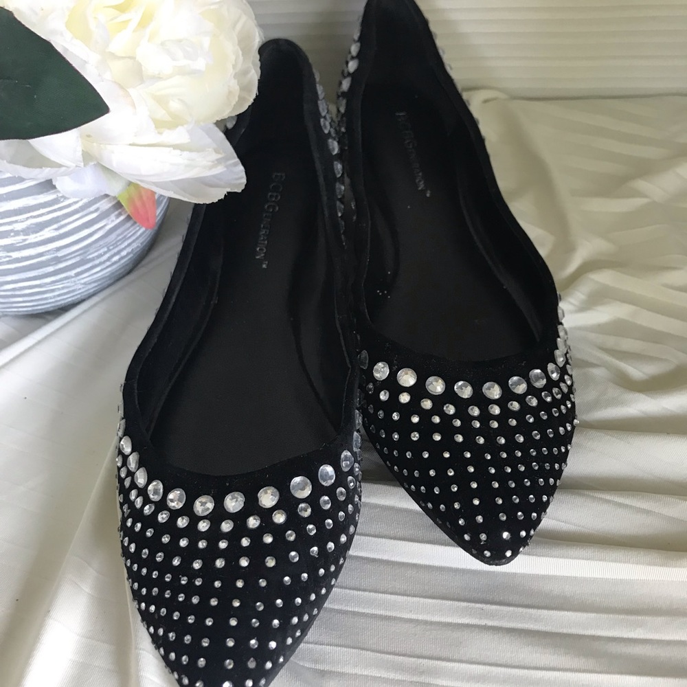 BCBG Black Pointed Ballet Flats Shoe Womens 6.5